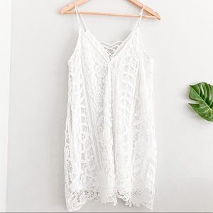 FAB’RIK White Lace Spaghetti Strap Mini Slip Dress